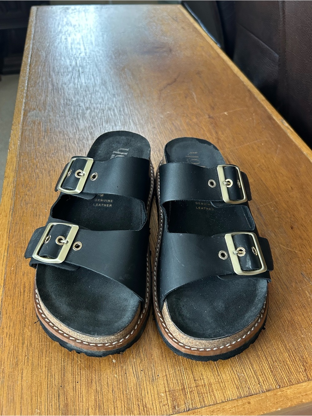 Yokono Black platform Cork-Trim Gold Buckle Sandals - Picture 2 of 10